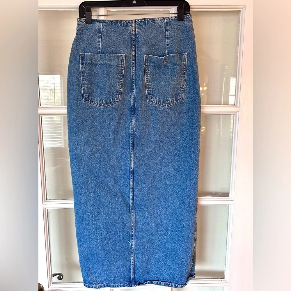 Zara Indigo Denim Maxi Pencil Skirt with Off Center Split Size Medium